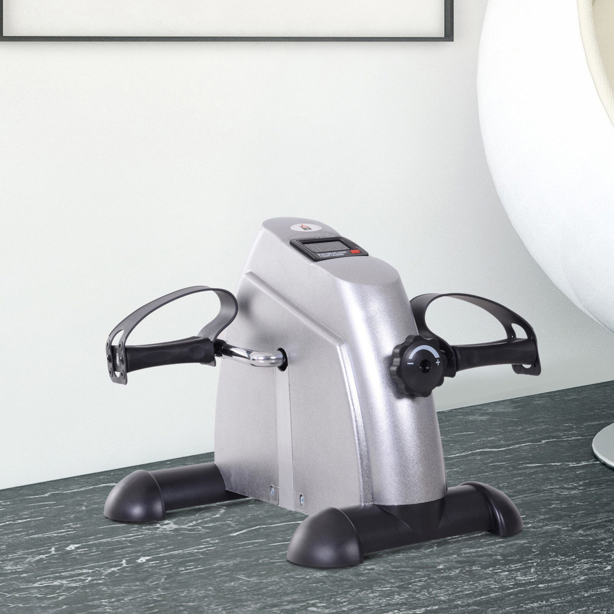 Mini Cyclette Portatile per Gambe e Braccia, Pedaliera per Riabilitazione con Display LCD, Argento