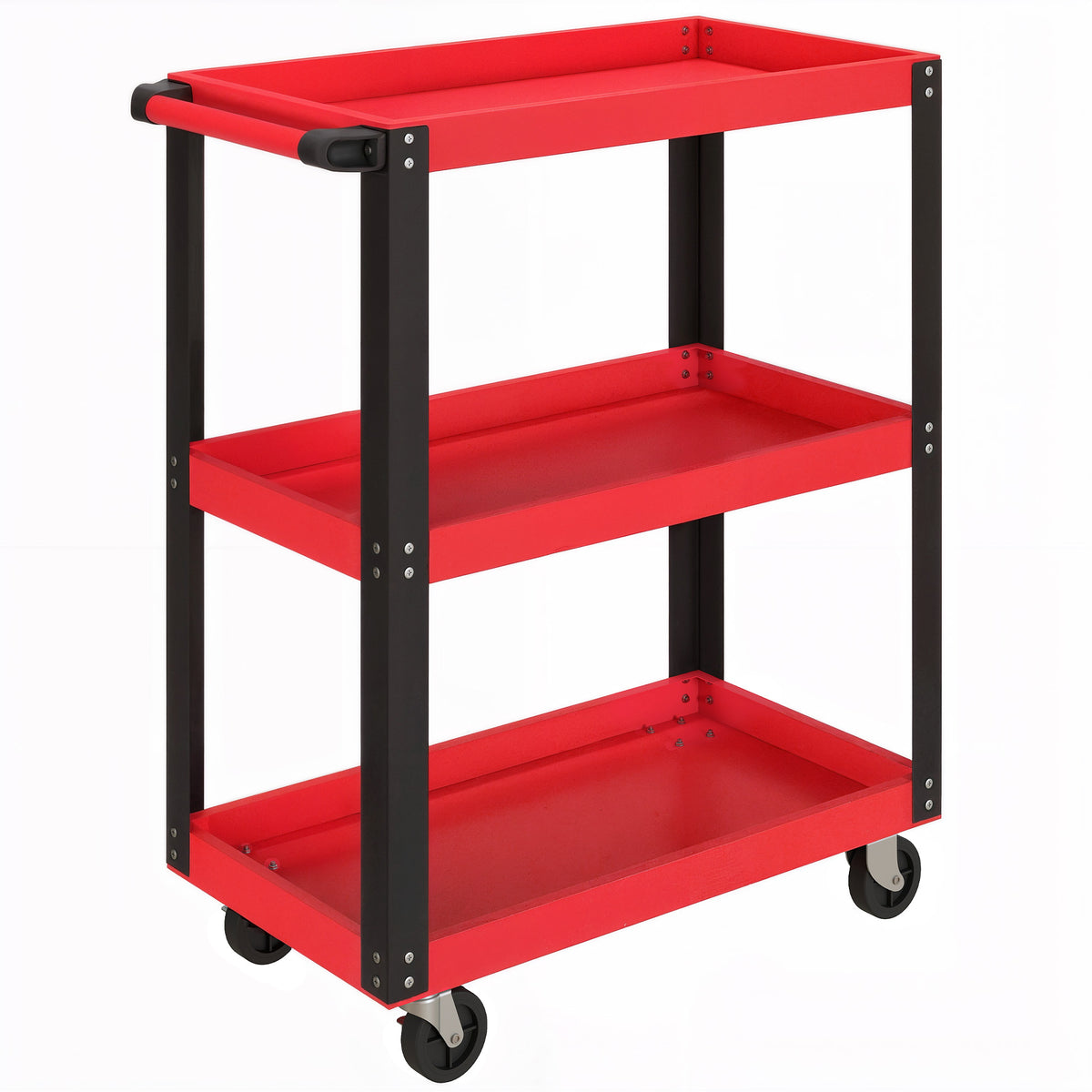 Carrello Porta Attrezzi a 3 Ripiani in Metallo e PP, 70.5x35x82.5 cm, Rosso e Nero