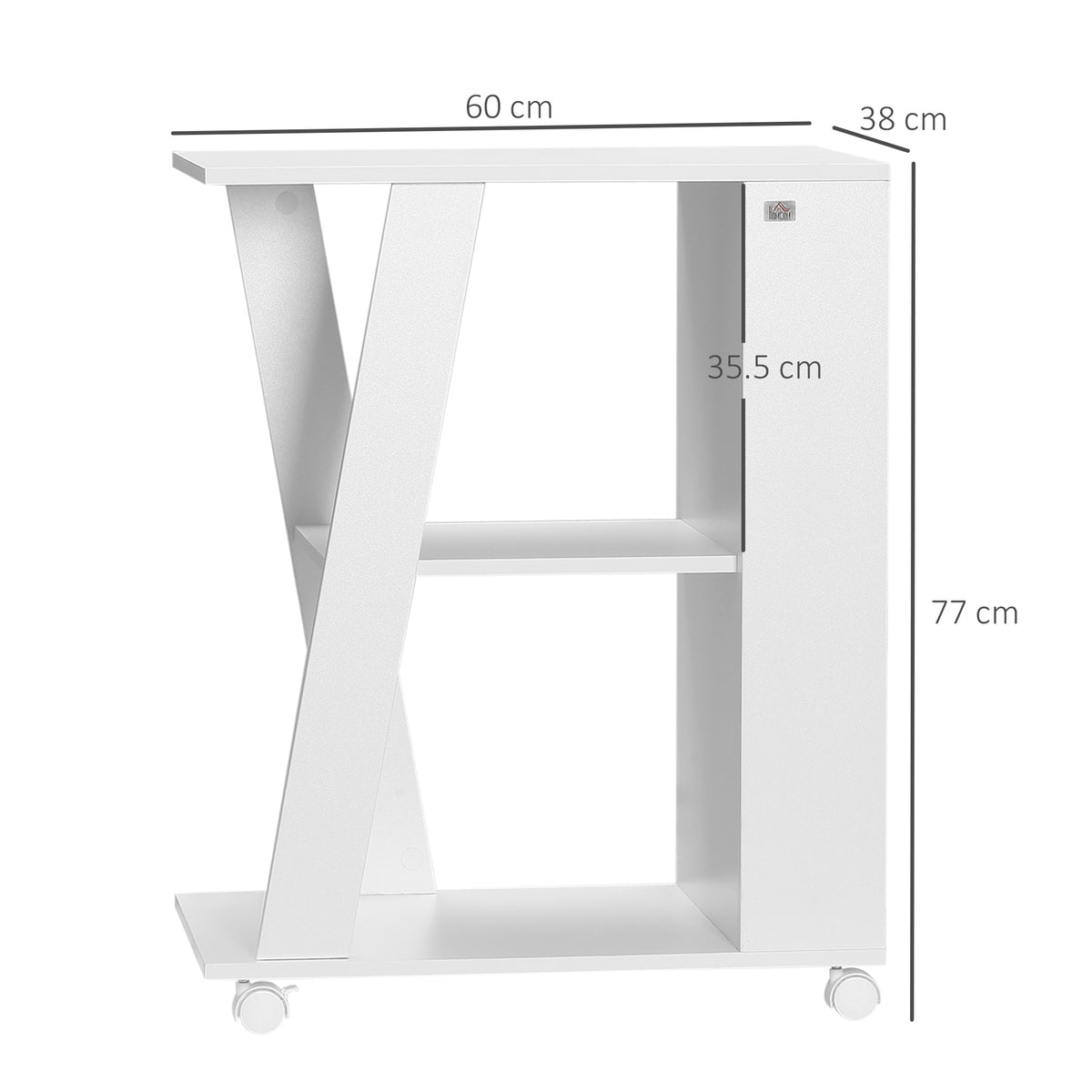 Carrello da Cucina Portavivande in Legno con 2 Ripiani e Ruote, 60x38x77cm, Bianco