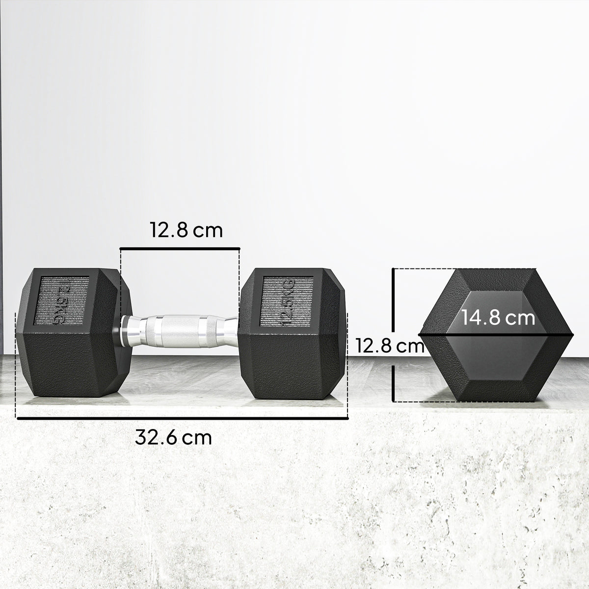 Set di Manubri Palestra da 2x12.5 kg Esagonale, Pesi per Palestra con Impugnatura Zigrinata Antiscivolo, Nero