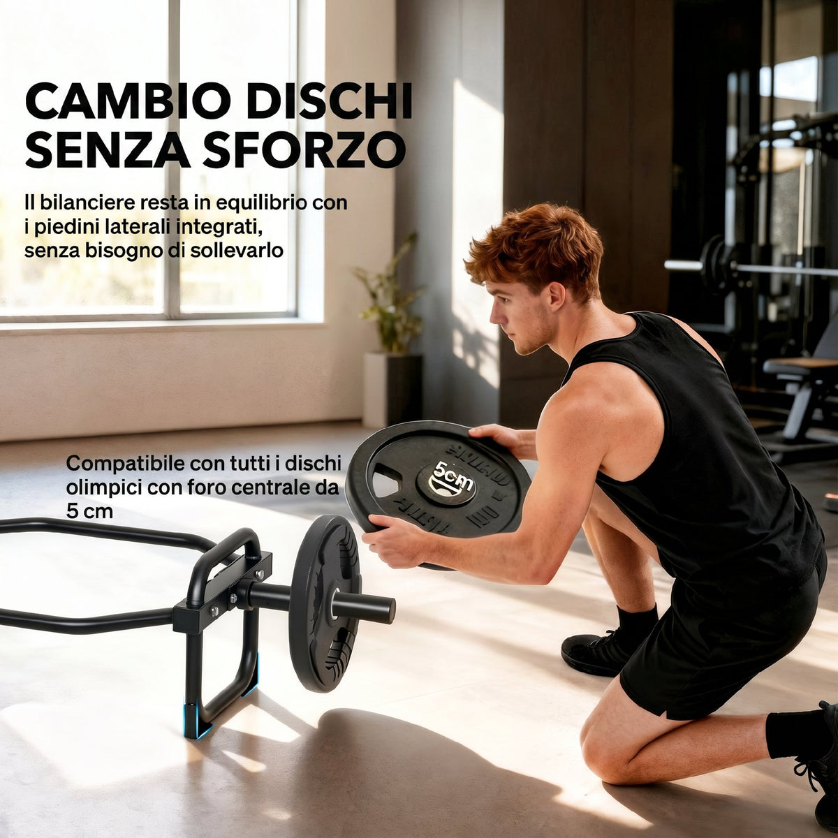 Barra Olimpica Esagonale 5cm con Capacità 300kg, Design Facile da Caricare per Panca, Stacchi, Scrollate, Squat e Trasporti del Contadino