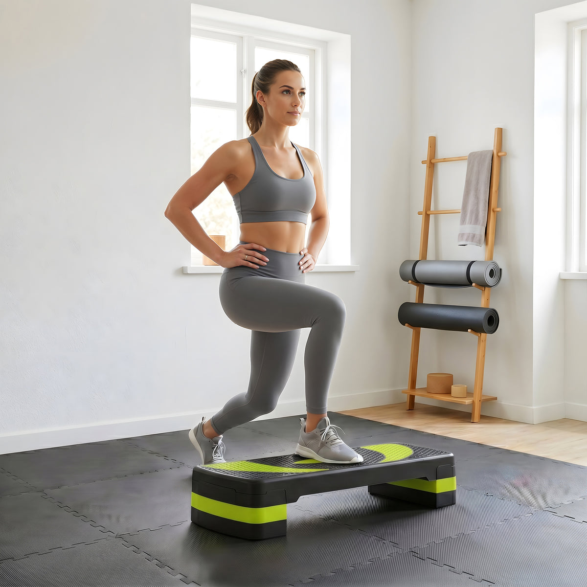 Stepper Fitness per Aerobica Regolabile su 3 Altezze da 10-15-20 cm, Verde e Nero
