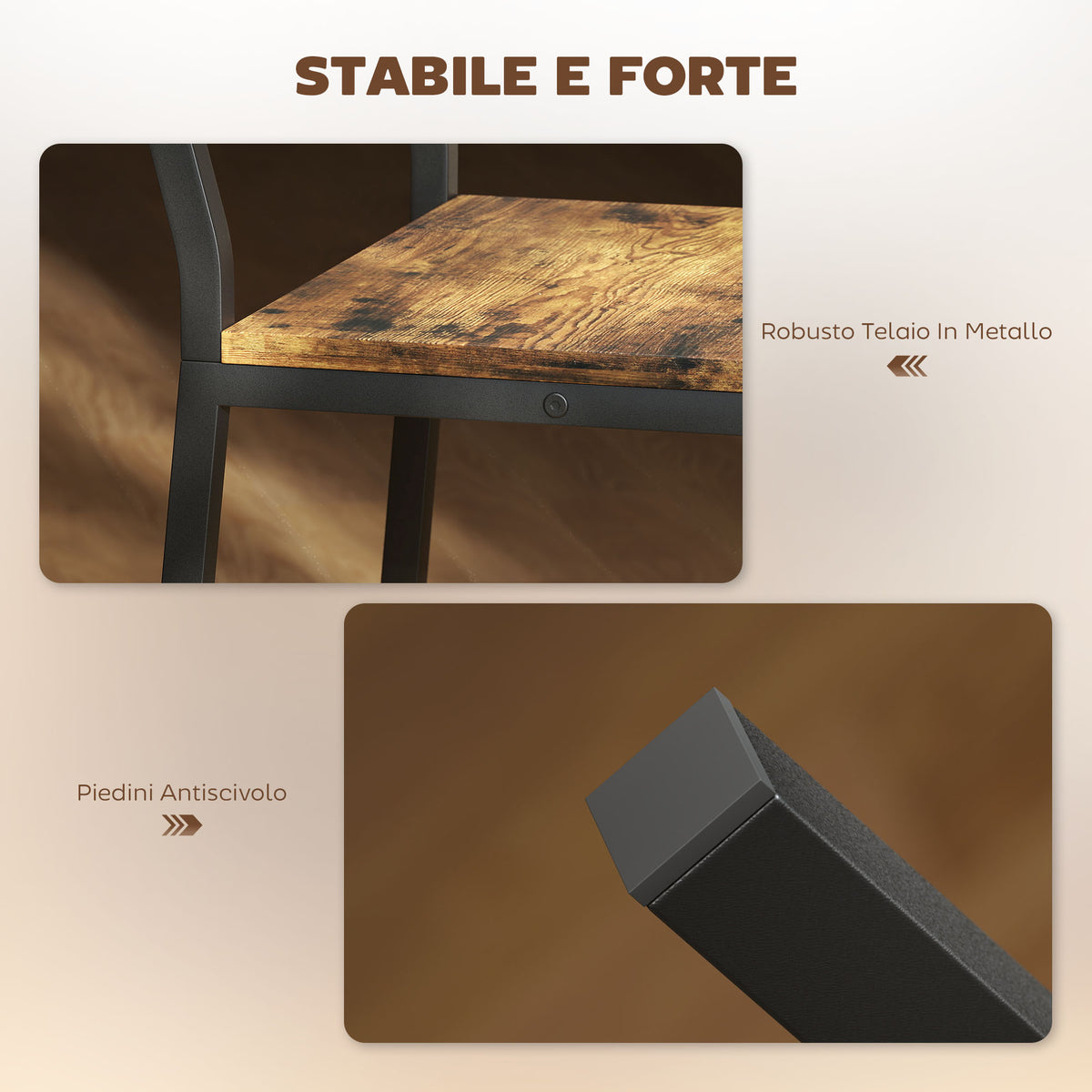 Set 2 Sgabelli da Bar con Schienale e Poggiapiedi Integrato in Stile Industriale, Marrone Rustico