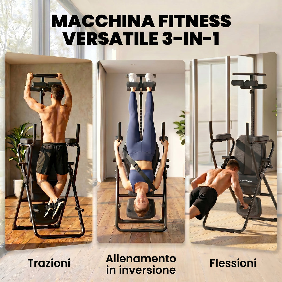 Tavolo Inversione 3-in-1 con Barre Flessioni, Trazioni, Tavolo di Inversione