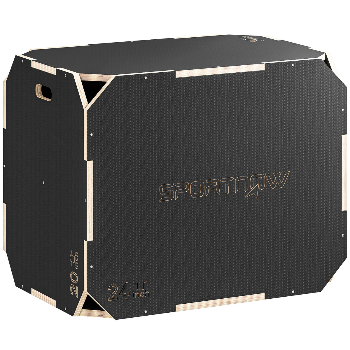 Plyo Box in Legno 3 in 1, Box Pliometrico per Salti Antiscivolo con Maniglie per Allenamento in Casa Palestra, 76x61x51 cm, Nero
