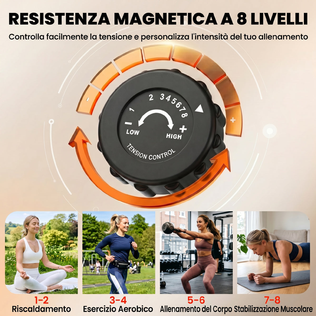 Cyclette Pieghevole 2 in 1, Resistenza Magnetica Regolabile 8 Livelli, Cyclette da Casa Silenziosa con Sensore Cardiaco, Sedile Regolabile, Bande Elastici, Schermo LCD, Ruote, Rosa