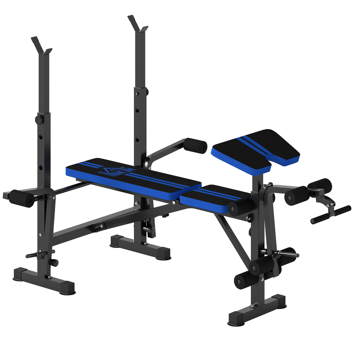 Panca Multiuso con Supporto Bilanciere e Schienale Regolabile, in Acciaio e Plastica, 175x139x127 cm, Nero e Blu