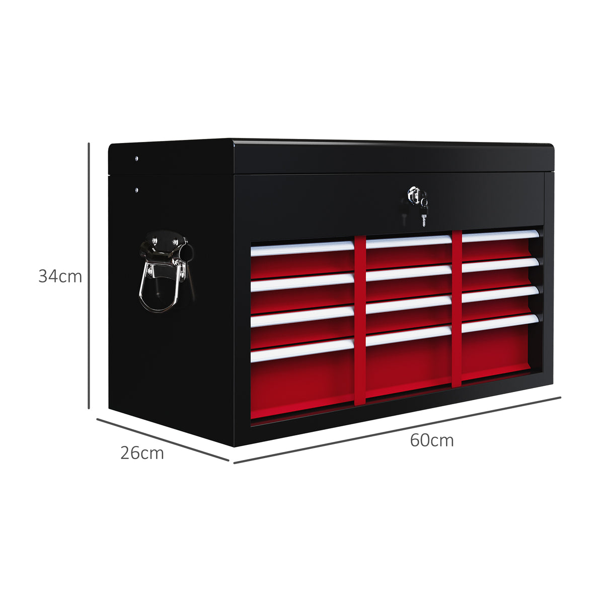 Cassetta per Attrezzi a 6 Cassetti in Acciaio con Serratura, 60x26x34cm, Nero e Rosso