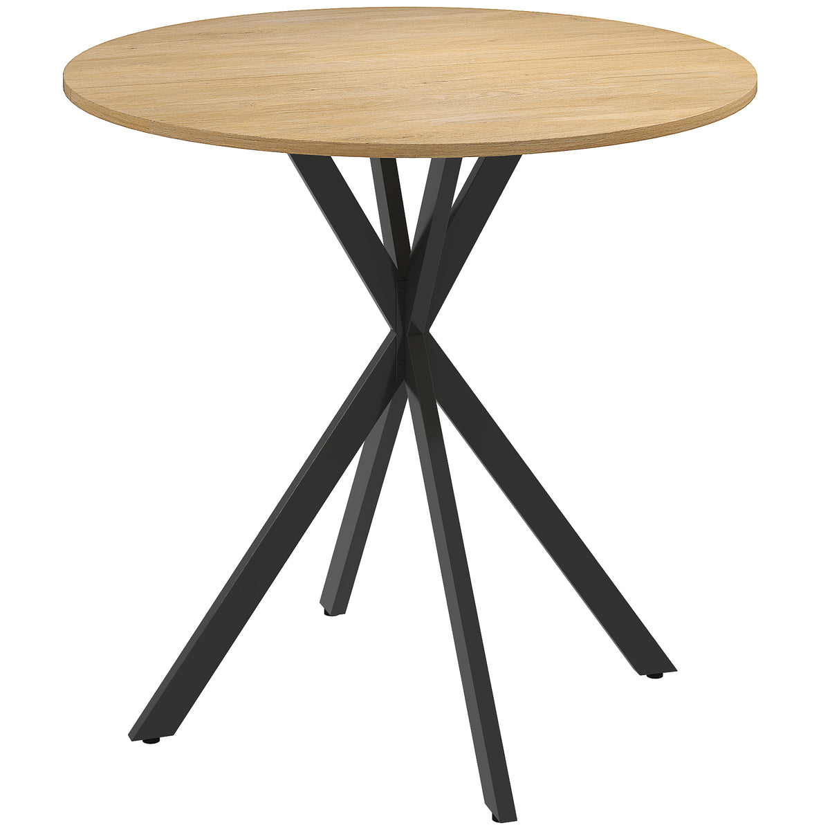 Tavolo da Pranzo Rotondo Stile Industriale con Gambe a Croce in Acciaio, 80x75 cm, Colore Quercia