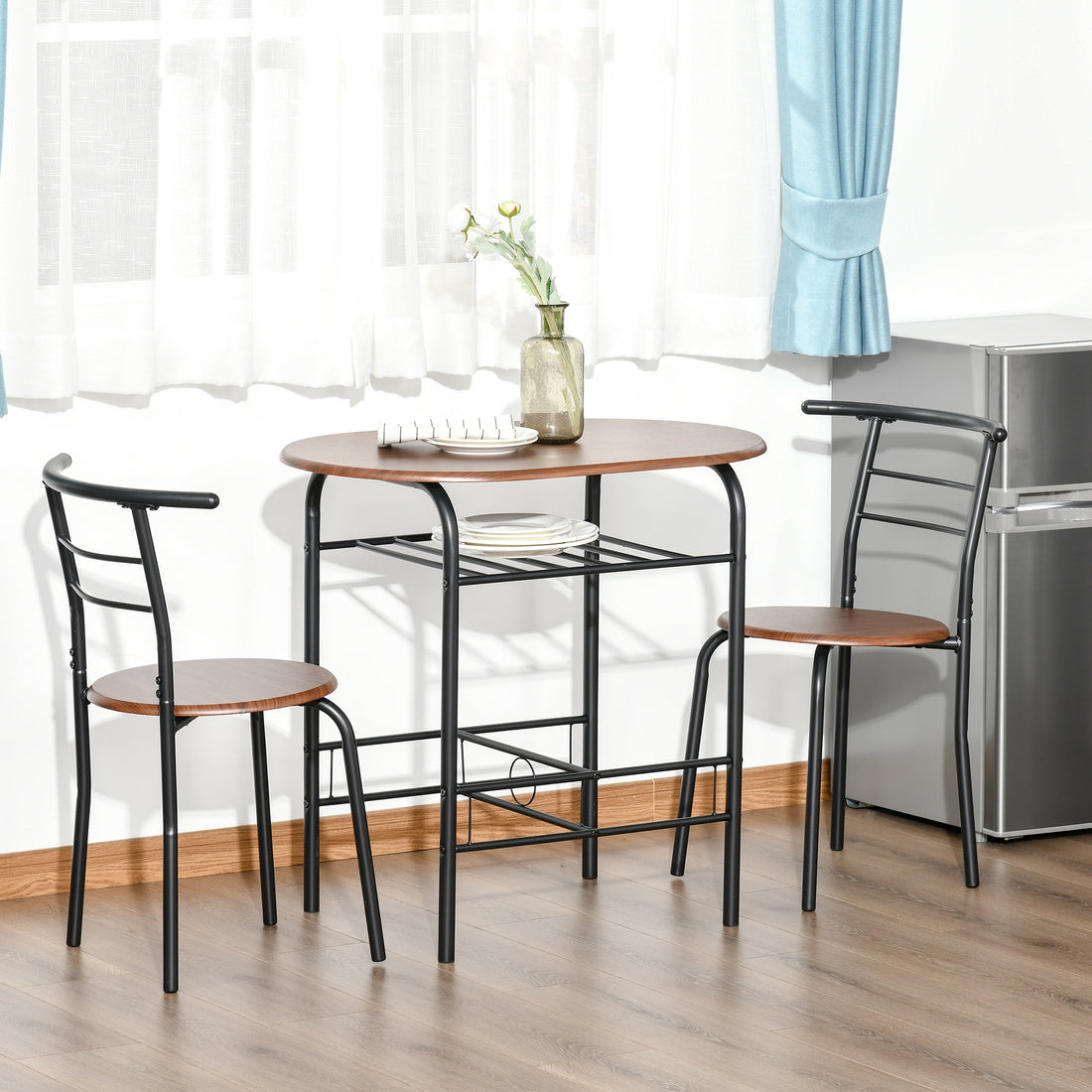 Set Tavolo e Sedie Sala da Pranzo 3 Pezzi, Tavolo da Pranzo e 2 Sedie in Legno e Metallo, Salvaspazio, Design Industriale, per Soggiorno Salotto Cucina, Color Legno