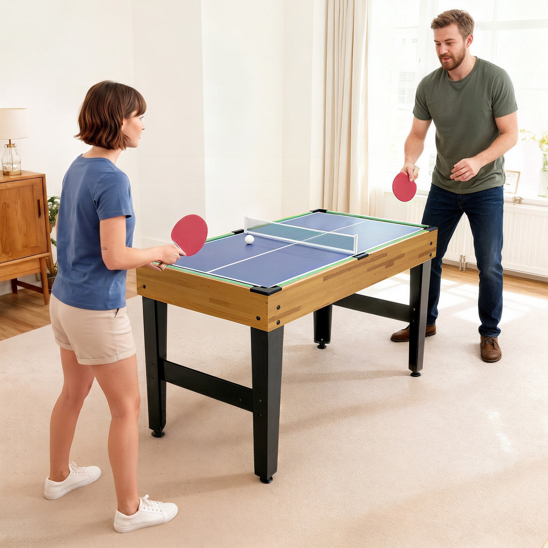 Tavolo da Gioco 13 in 1 con Calciobalilla, Ping Pong, Air Hockey, Biliardo, Scacchi e Altri, Noce
