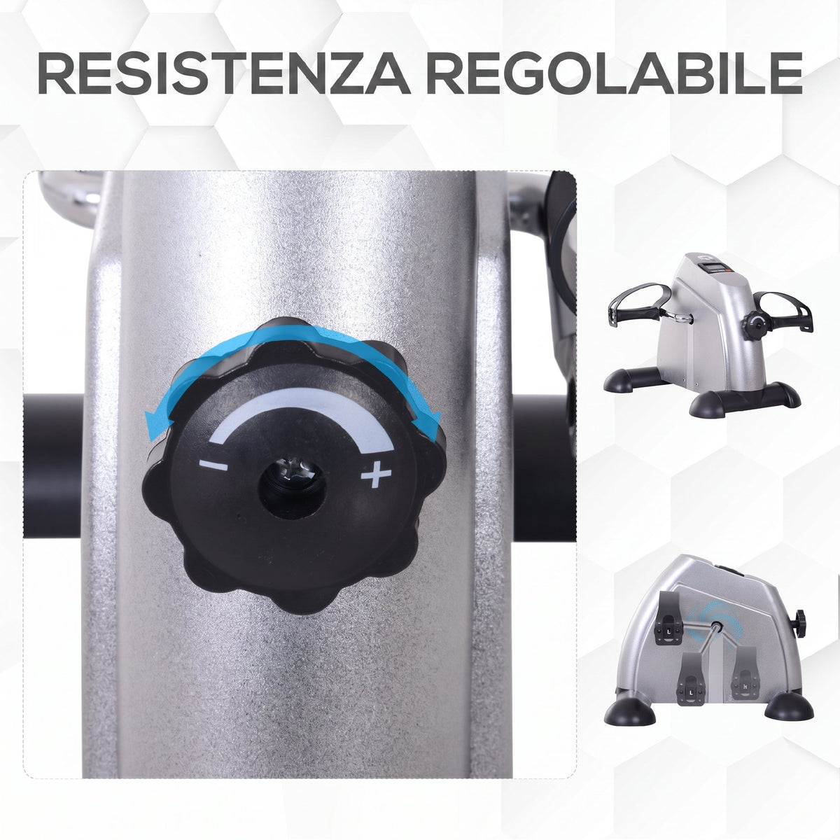Mini Cyclette Portatile per Gambe e Braccia, Pedaliera per Riabilitazione con Display LCD, Argento