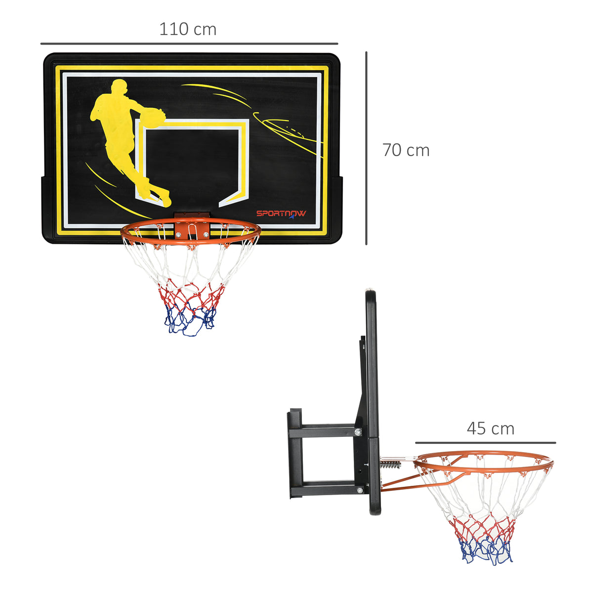 Canestro Basket per Bambini e Adulti da Indoor e Outdoor in Acciaio e PE, 110x90x70 cm, Nero e Giallo