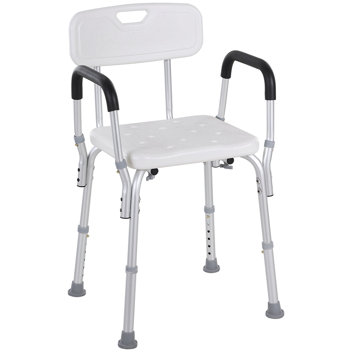 Sedia per Doccia in Alluminio con Altezza Regolabile e Piedini Antiscivolo, 51.5x51.5x71-84cm, Bianco