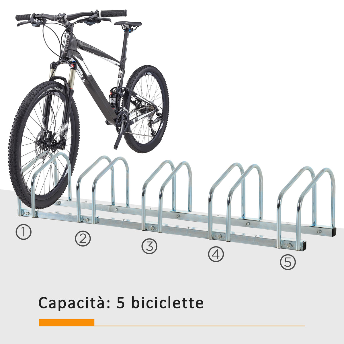 Rastrelliera Portabiciclette Parcheggio per 5 Biciclette in Acciaio, 1453327 cm, Argento