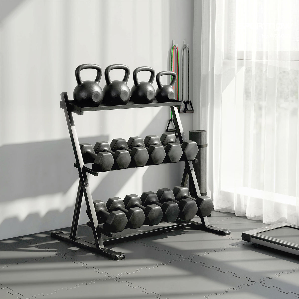 Porta Pesi a 3 Livelli in Acciaio, Capacità 200 Kg, 88x66x88 cm, Nero