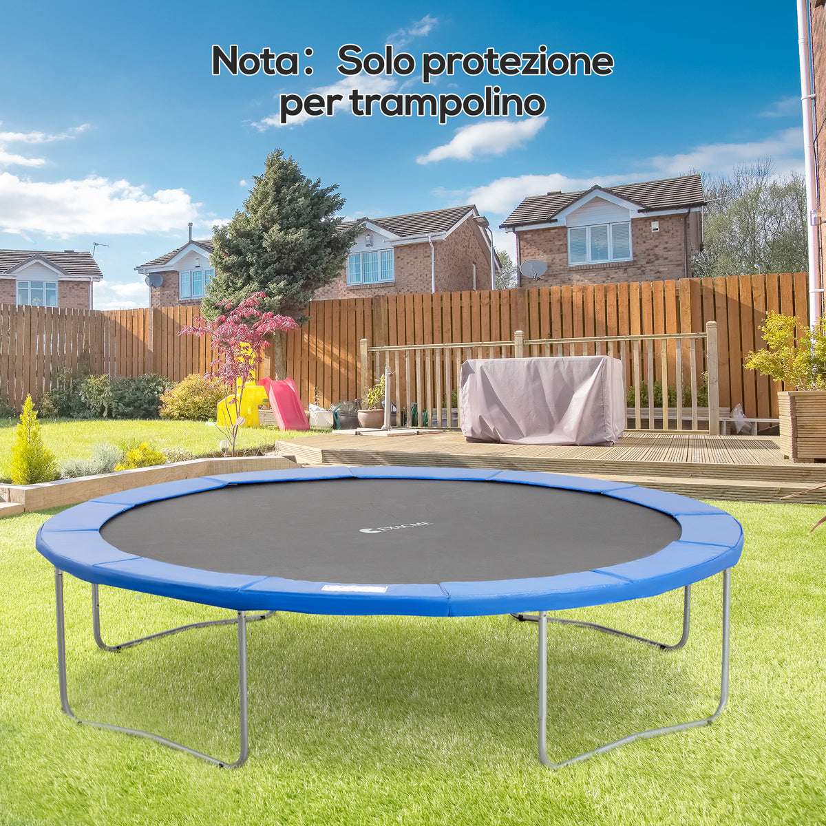 Copertura Imbottita Bordo Trampolino, Protezione per Tappeto Elastico Giaridno in Plastica, 366cm, Nessun Foro per Palo, Blu