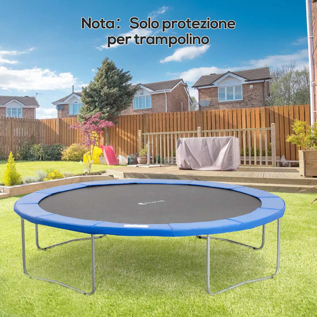 Copertura Imbottita Bordo Trampolino, Protezione per Tappeto Elastico Giaridno in Plastica, 366cm, Nessun Foro per Palo, Blu