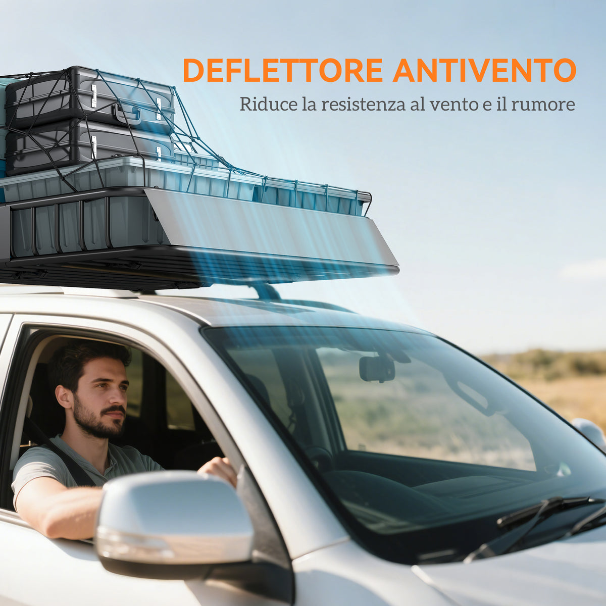Portapacchi per Auto in Acciaio da 90.7 kg con Deflettori e Guide Laterali, 110.5x99.5x18.5 cm, Nero