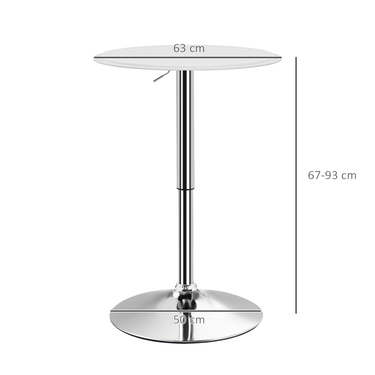Tavolo Bar Rotondo 63 cm, Regolabile in Altezza 67-93cm con Struttura in Metallo, Piano Girevole 360, per Cucina Sala da Pranzo, Bianco