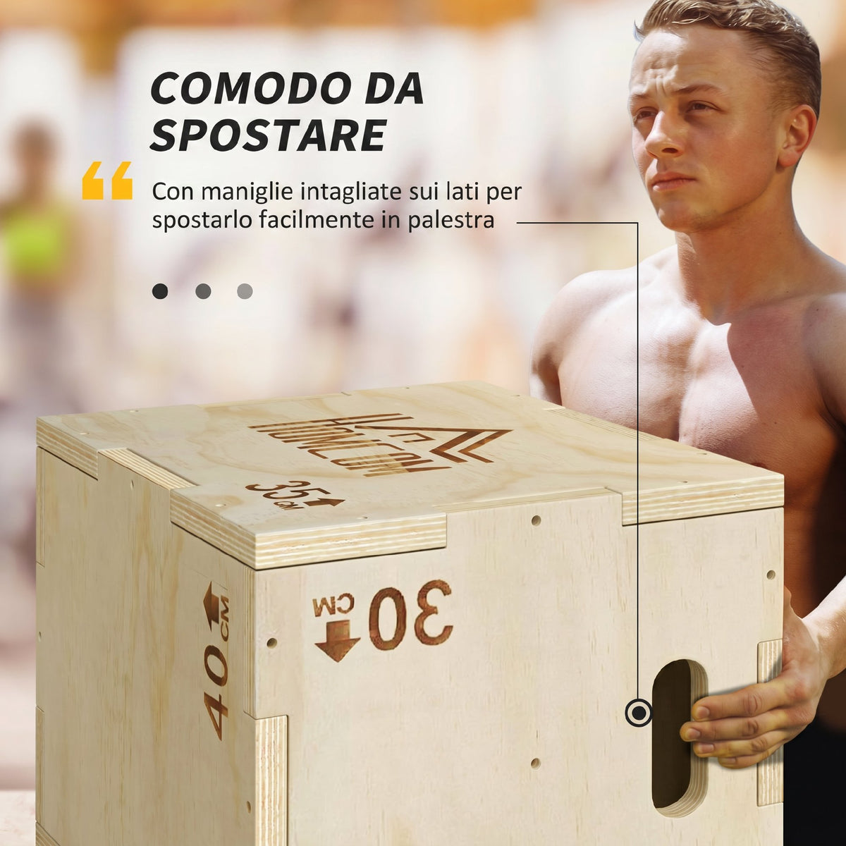 Plyo Box in Legno a 3 Altezze, Jumping Box Pliometrico Capacità 120kg, 40.5x35.5x30.5 cm