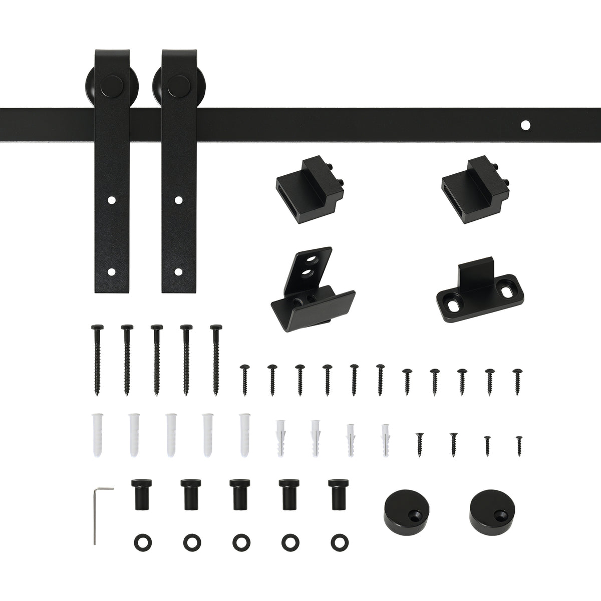 Kit per Porta Scorrevole in Legno con Binario 200cm e Portata 20kg, Nero