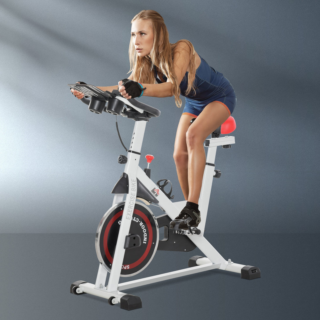 Cyclette Professionale, Bici da Spinning,Cyclette da Camera Regolabile con Schermo LCD e Portabicchieri, Volano 8kg, Bianco