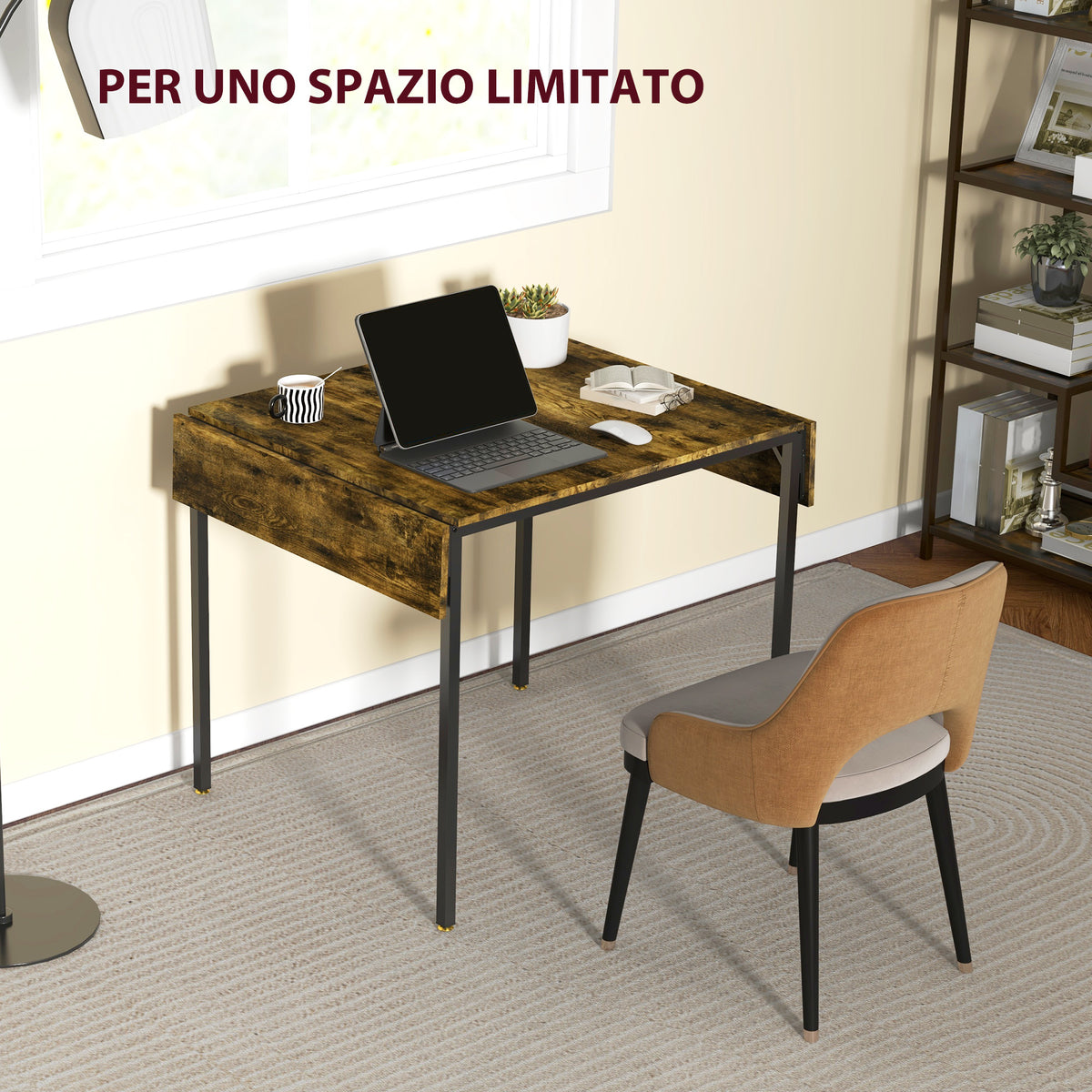 Tavolo da Pranzo a Ribalta stile Industriale per 2-4 Persone in Legno e Metallo, 120x79x79 cm, Marrone Rustico