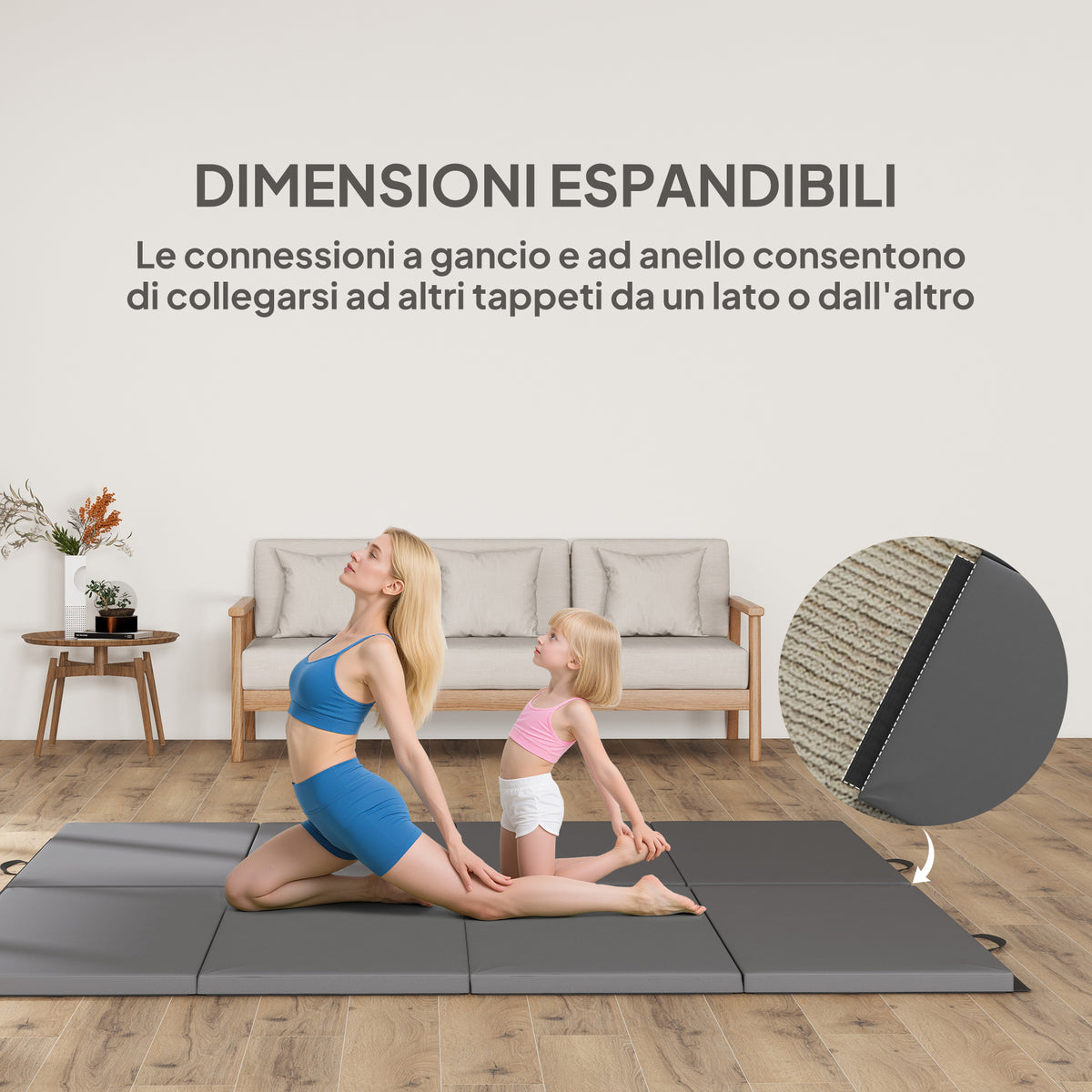 Tappetino da Ginnastica Pieghevole, Materassino Fitness Spesso 5 cm e Antiscivolo, 240x120 cm, Grigio