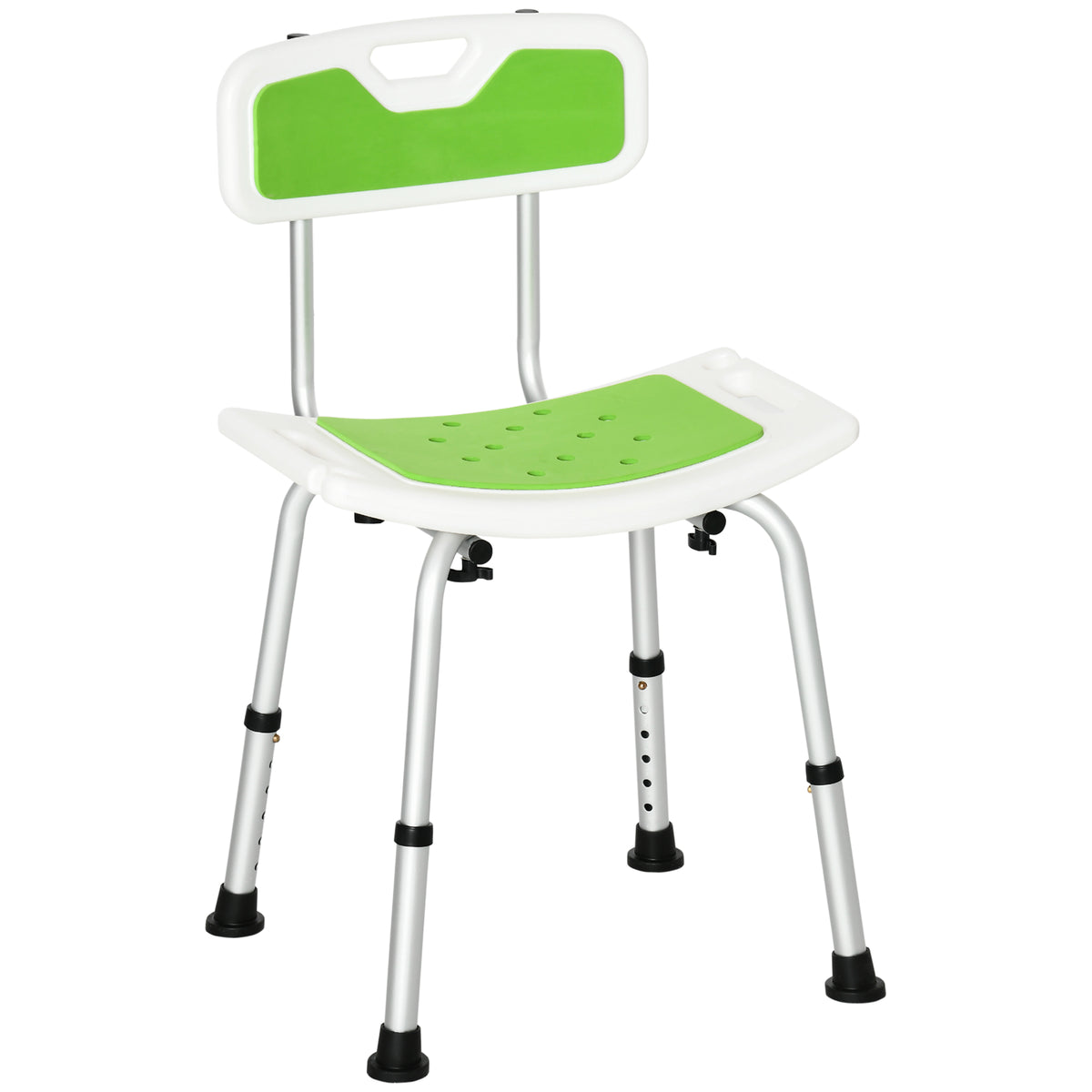 Sedia per Doccia in Alluminio ed EVA con Altezza Regolabile su 6 Livelli e Schienale Ricurvo, 51.5x49.5x68.5-81 cm