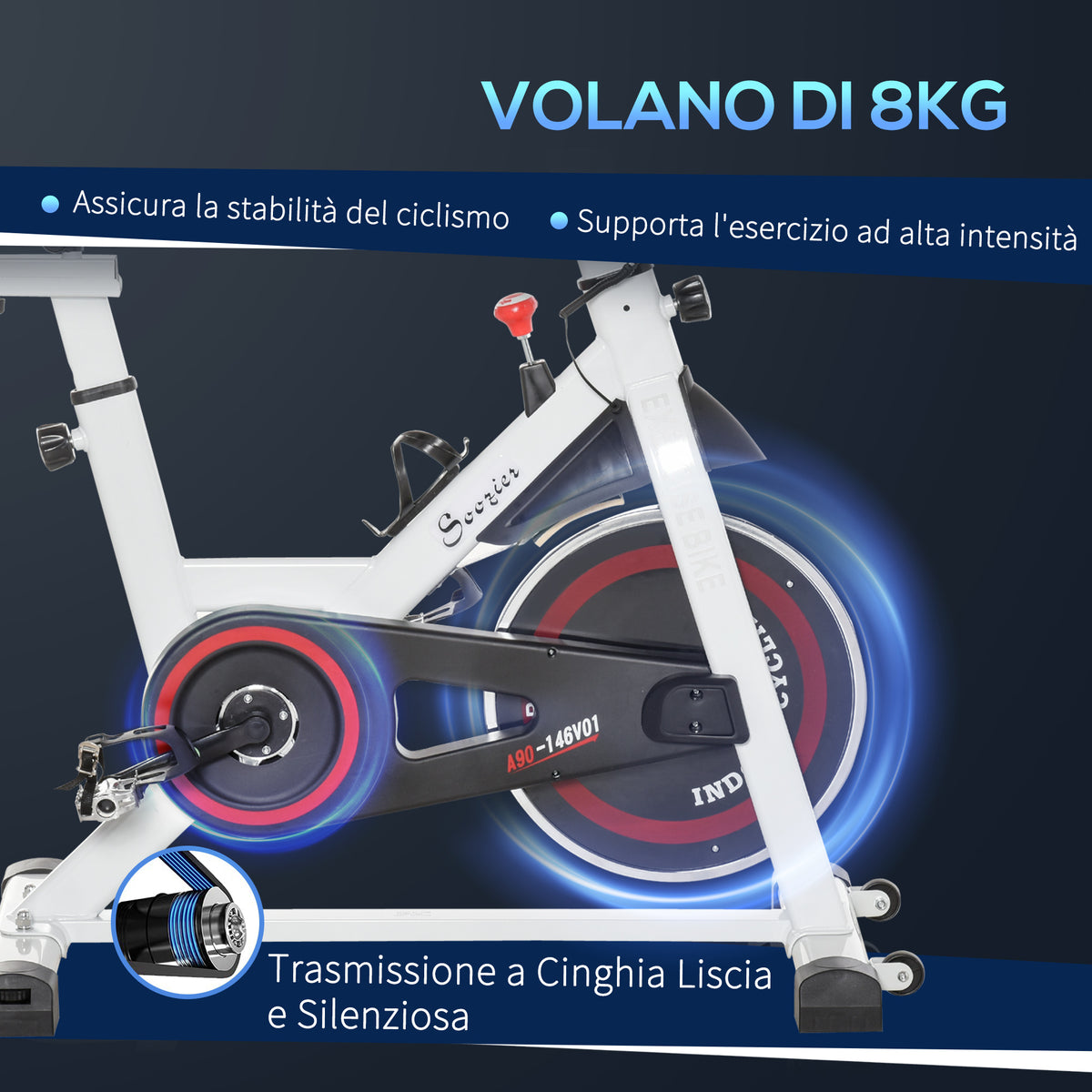 Cyclette Professionale, Bici da Spinning,Cyclette da Camera Regolabile con Schermo LCD e Portabicchieri, Volano 8kg, Bianco