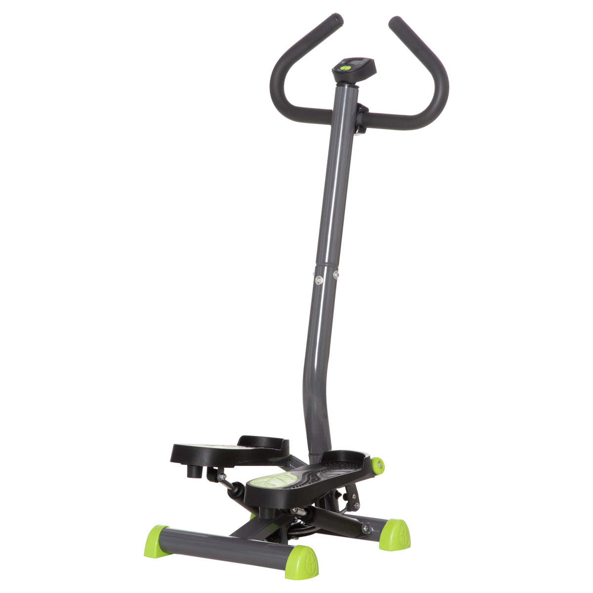 Stepper con Manubrio, Pedali Antiscivolo e Monitor LCD, in Acciaio e ABS, 55x44x108 cm, Nero Grigio e Verde