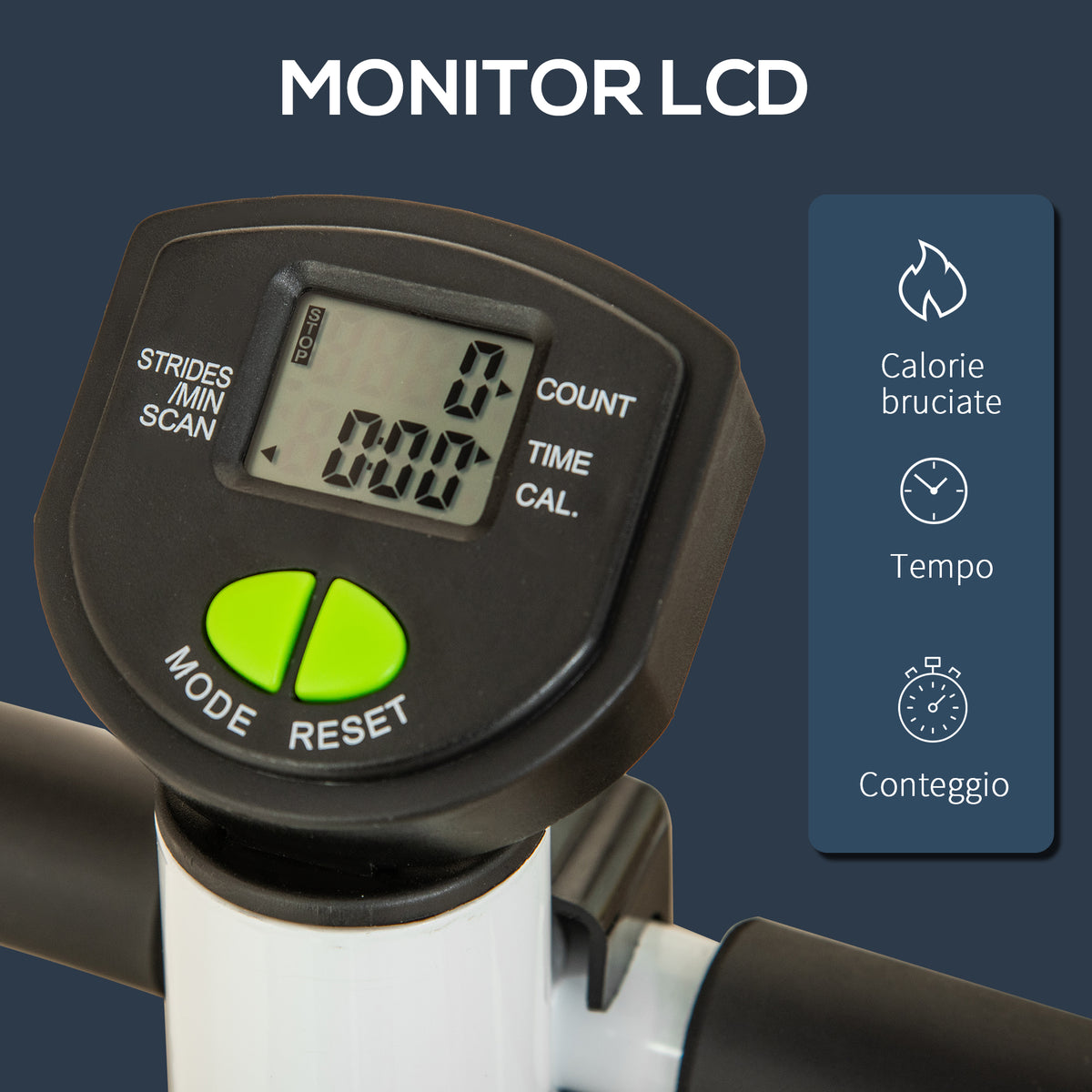 Stepper con Manubrio, Pedali Antiscivolo e Monitor LCD, in Acciaio e ABS, 55x44x108 cm, Bianco Nero e Verde
