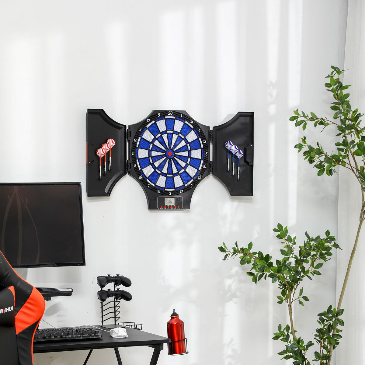Bersaglio Freccette Elettronico in PP con 6 Freccette e Monitor LCD, 83x45x4 cm, Rosso e Nero
