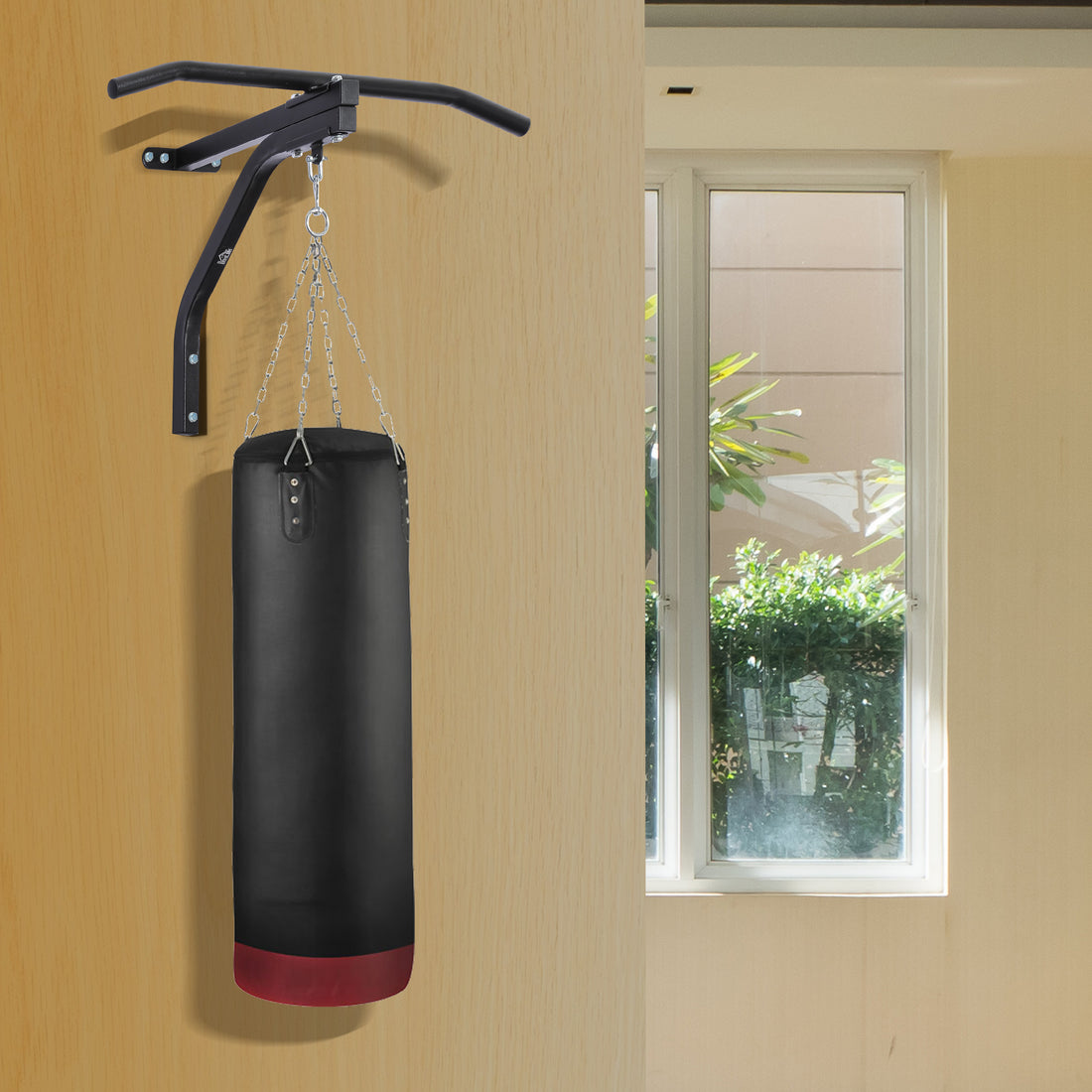 Staffa di supporto per sacco da boxe con barra per trazioni, 93x47x51cm, Nero