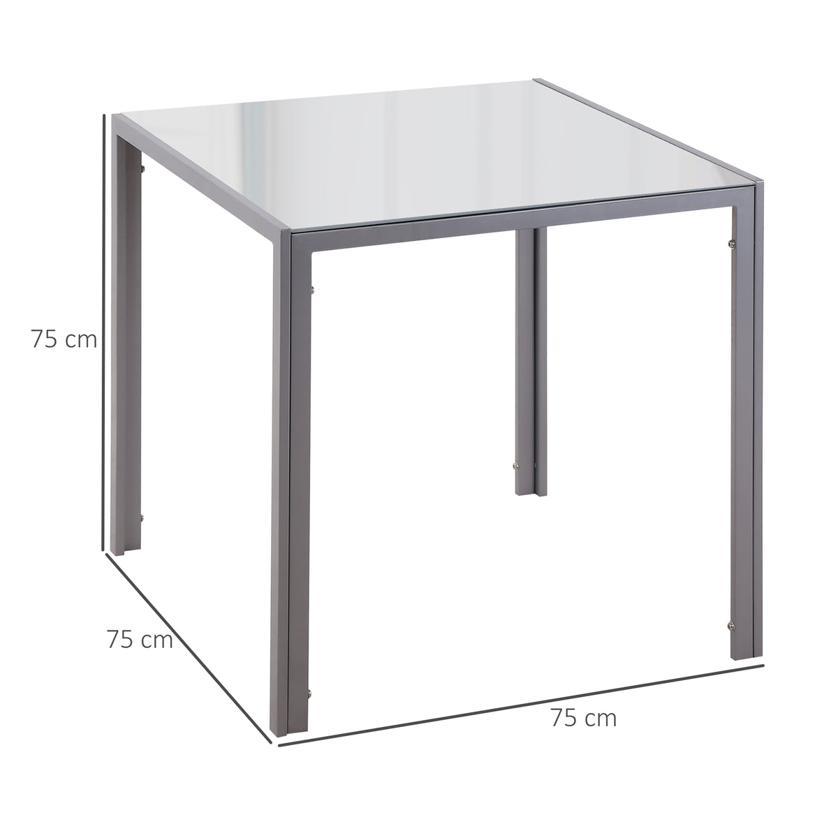 Tavolo Quadrato da 4 Persone per Cucina e Soggiorno, Tavolo Moderno in Metallo e Vetro Temperato, 75x75x75 cm, Grigio