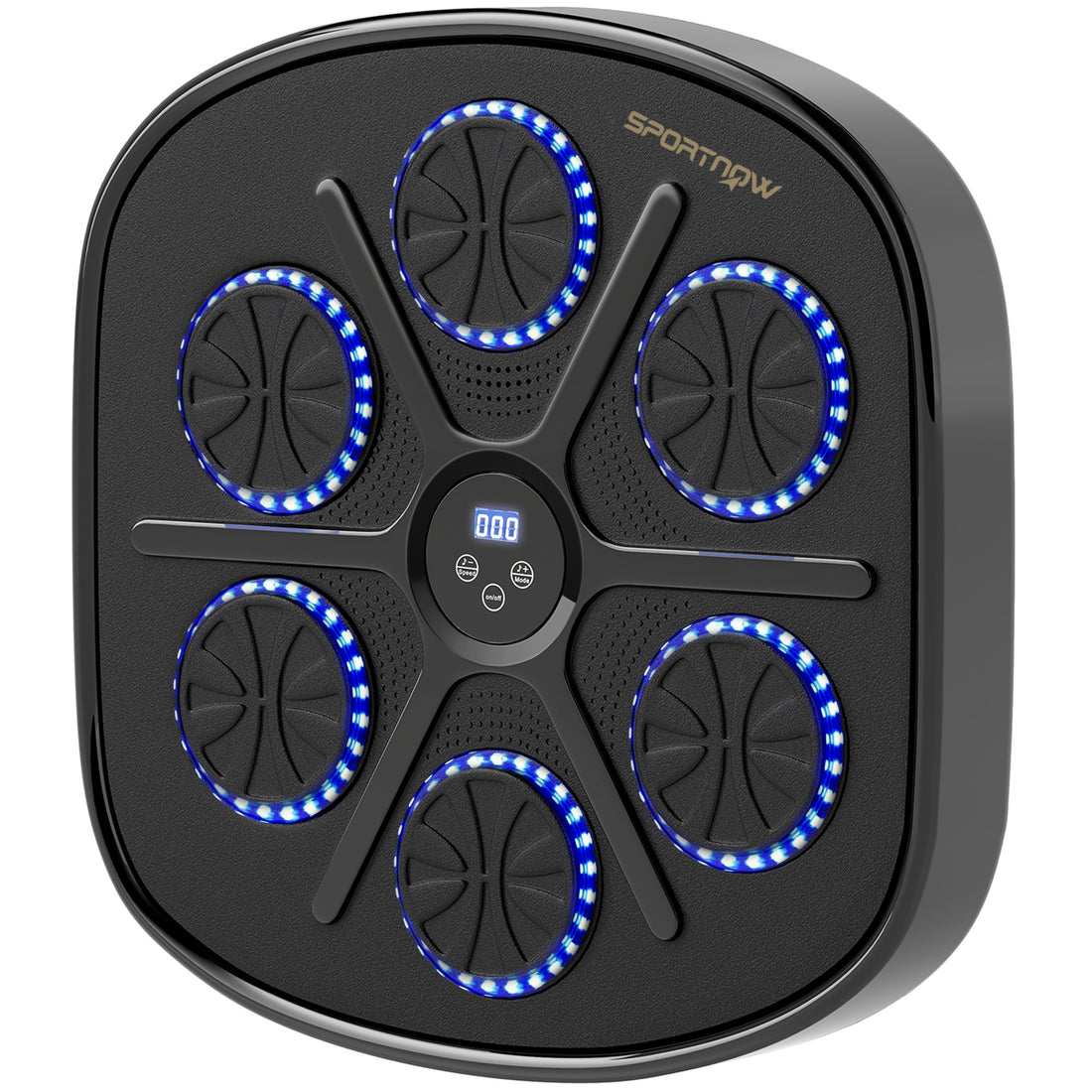 Boxing Machine Musicale a Parete con 9 Velocità, Connessione Bluetooth e Guanti, 41.8x44.6x7.5 cm, Nero e Blu
