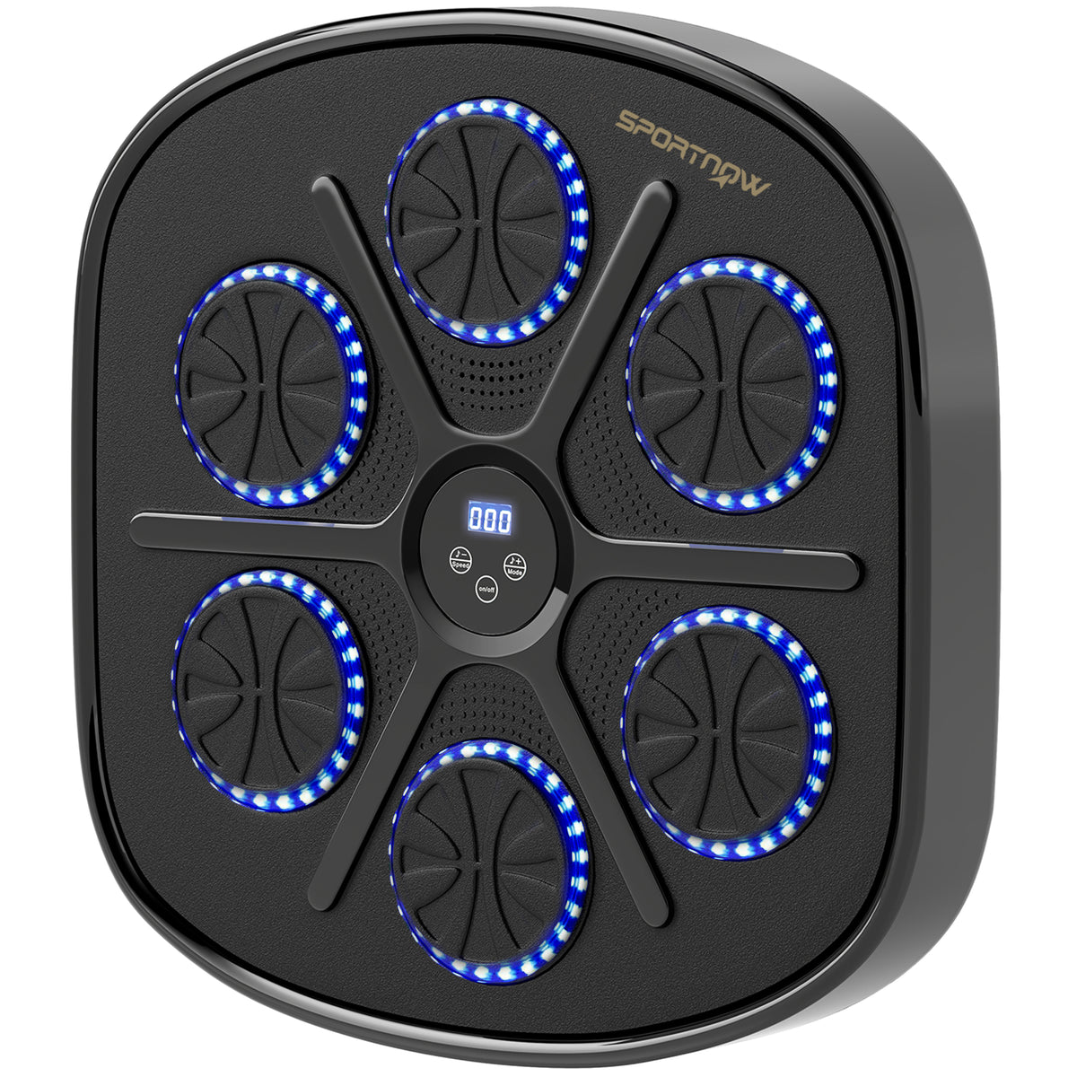 Boxing Machine Musicale a Parete con 9 Velocità, Connessione Bluetooth e Guanti, 41.8x44.6x7.5 cm, Nero e Blu