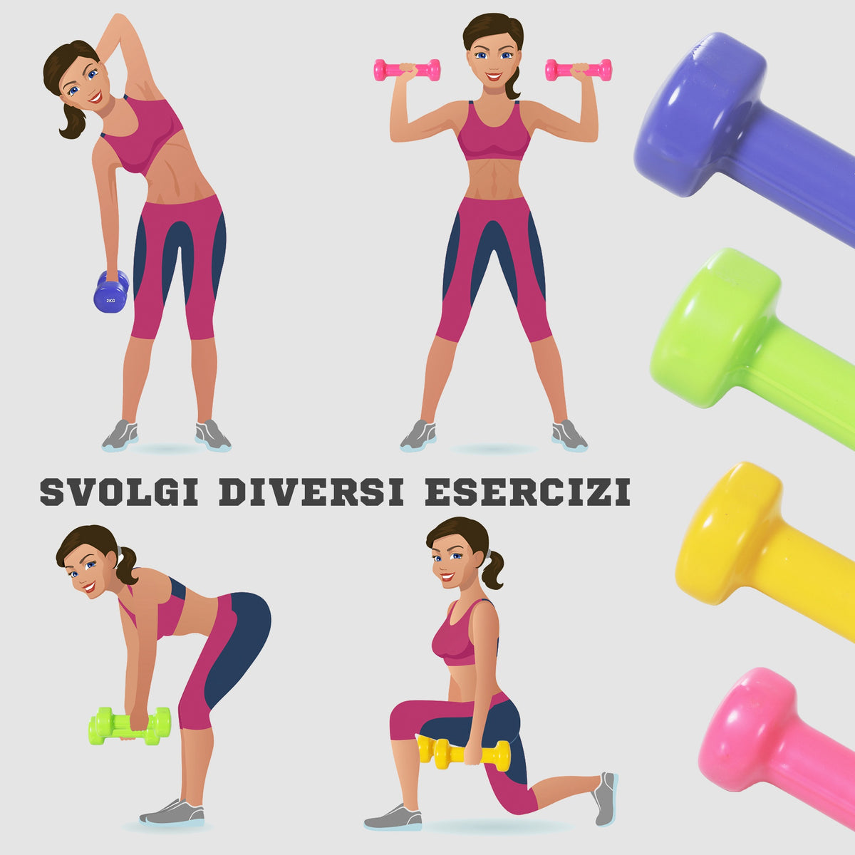 Manubri Pesi, Set Manubri Palestra da 10kg con Valigetta 4 Paia di Manubri Colorati (2x0.5kg, 2x1kg, 2x1.5kg, 2x2kg)