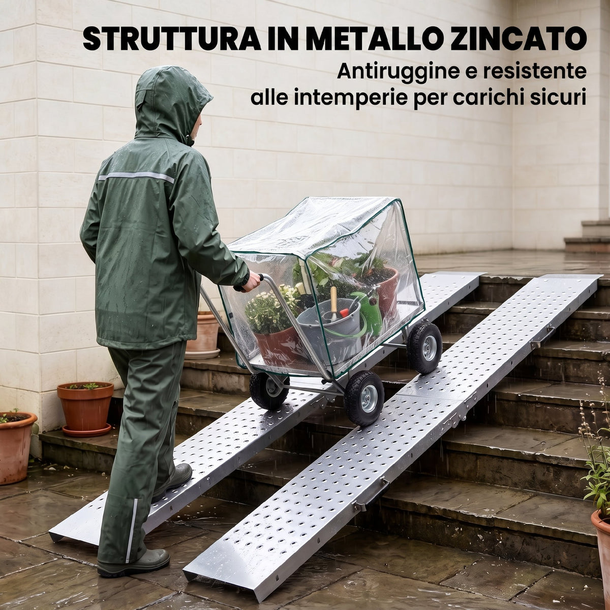 Set 2 Rampe di Carico Pieghevoli, 400 kg, per Moto/ATV/Rimorchio/Pick-up, 180 x 25.5 cm, Argento