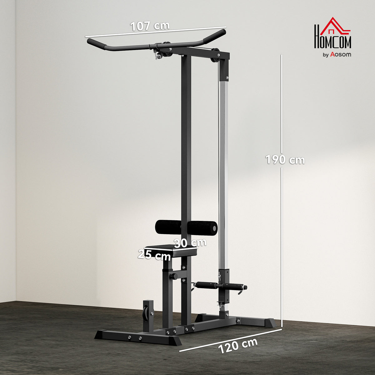 Stazione Fitness Pull Down da Casa con Panca e Cavo Regolabile, in Acciaio 107x120x190cm Nero