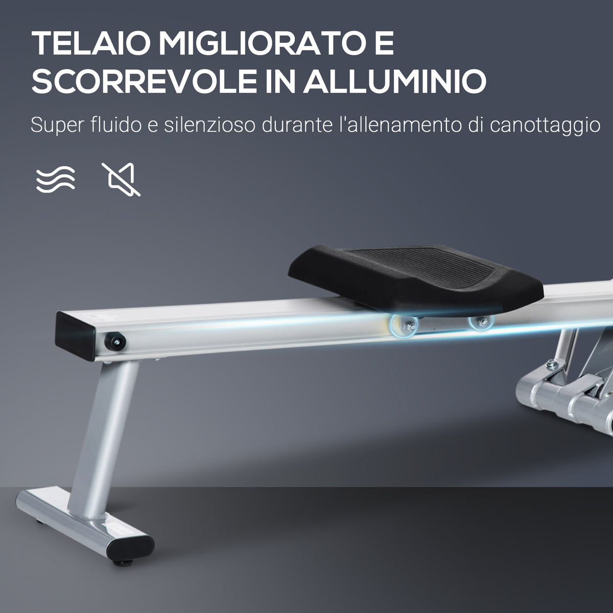 Vogatore a 12 Resistenze con Monitor Digitale e Struttura in Alluminio, Acciaio e ABS, 160x61x50 cm