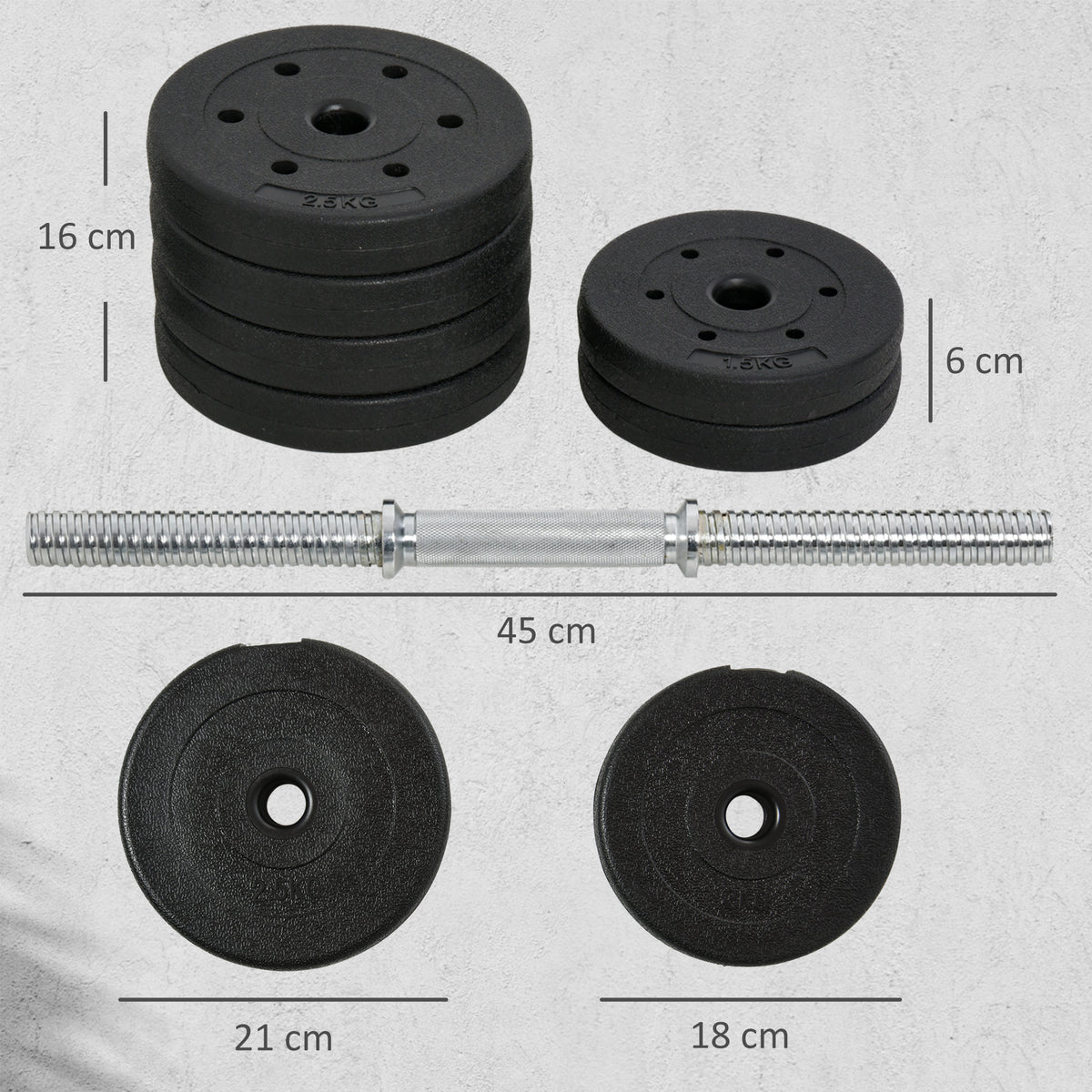 Set Manubri Palestra 30kg (8x2.5 kg, 4x1.5 kg), Pesi Palestra con 12 Dischi e 2 Manubri da 2 kg per Allenamento a Casa, Nero
