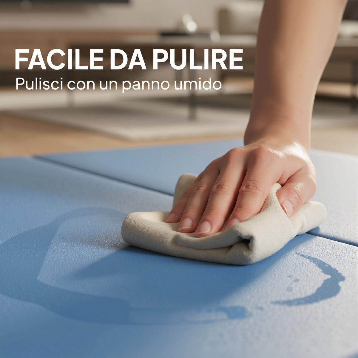 Tappetino da Ginnastica Pieghevole, Materassino Fitness Spesso 5 cm e Antiscivolo, 180x80x5 cm, Azzurro