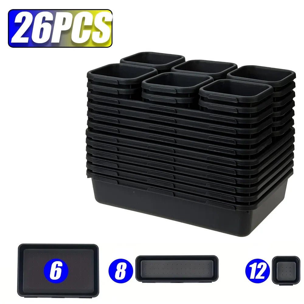 Vaschette organizer modulari per cassetti e attrezzi – set nero
