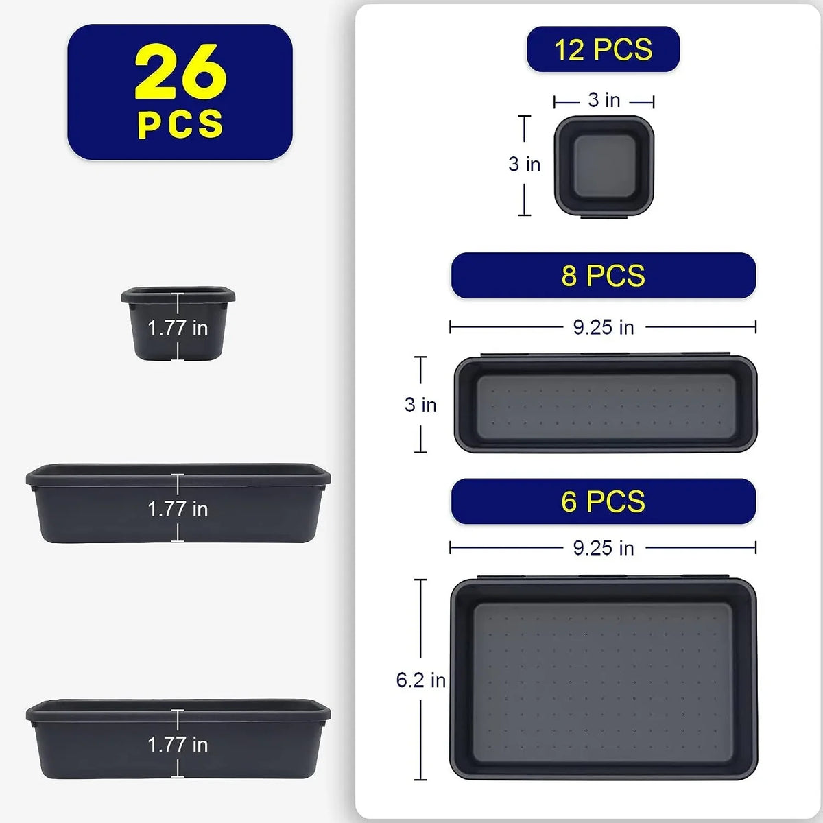 Vaschette organizer modulari per cassetti e attrezzi – set nero