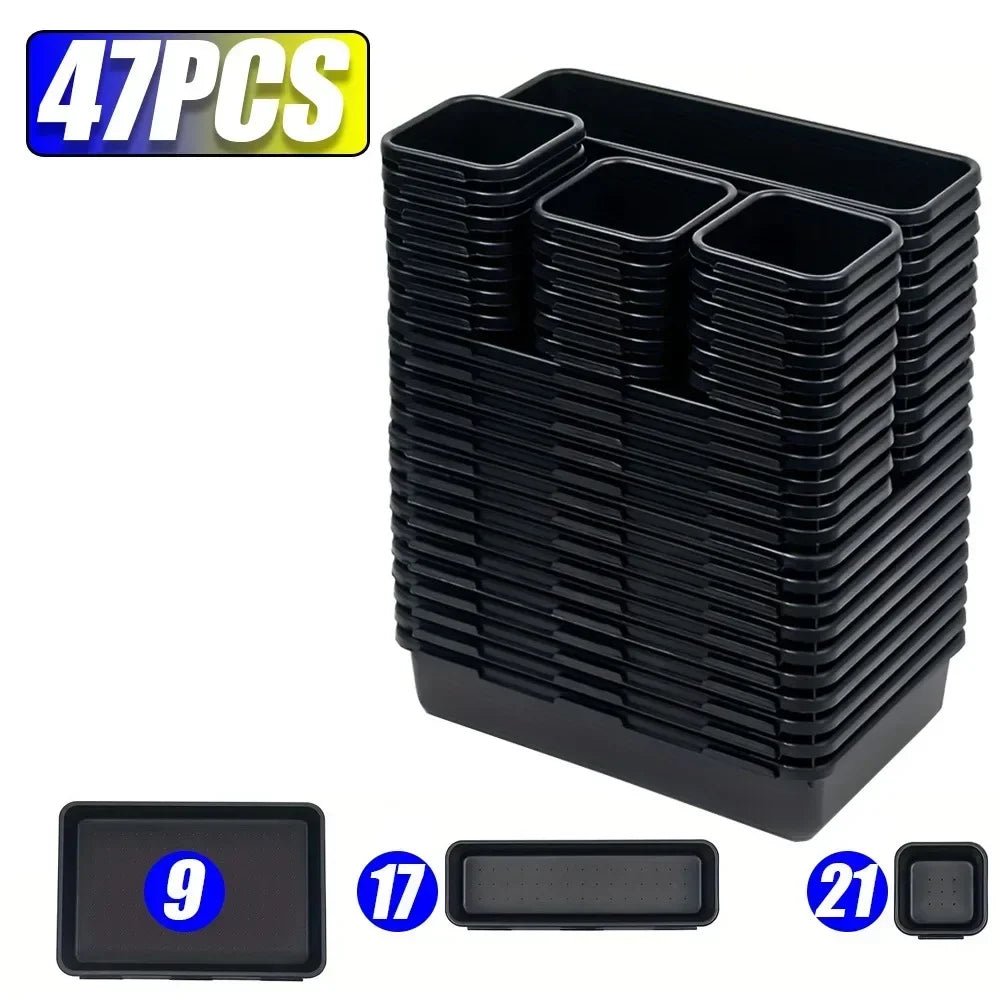 Vaschette organizer modulari per cassetti e attrezzi – set nero