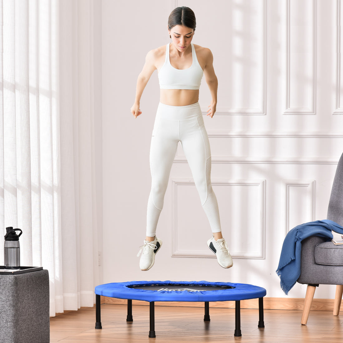 Trampolino Elastico per Allenamento con 30 Molle, in Acciaio, Plastica e PP, 91x22.5 cm, Nero e Blu