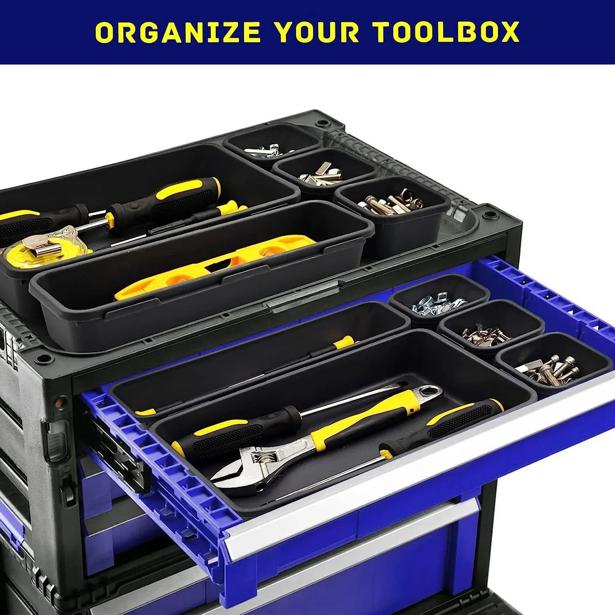 Vaschette organizer modulari per cassetti e attrezzi – set nero
