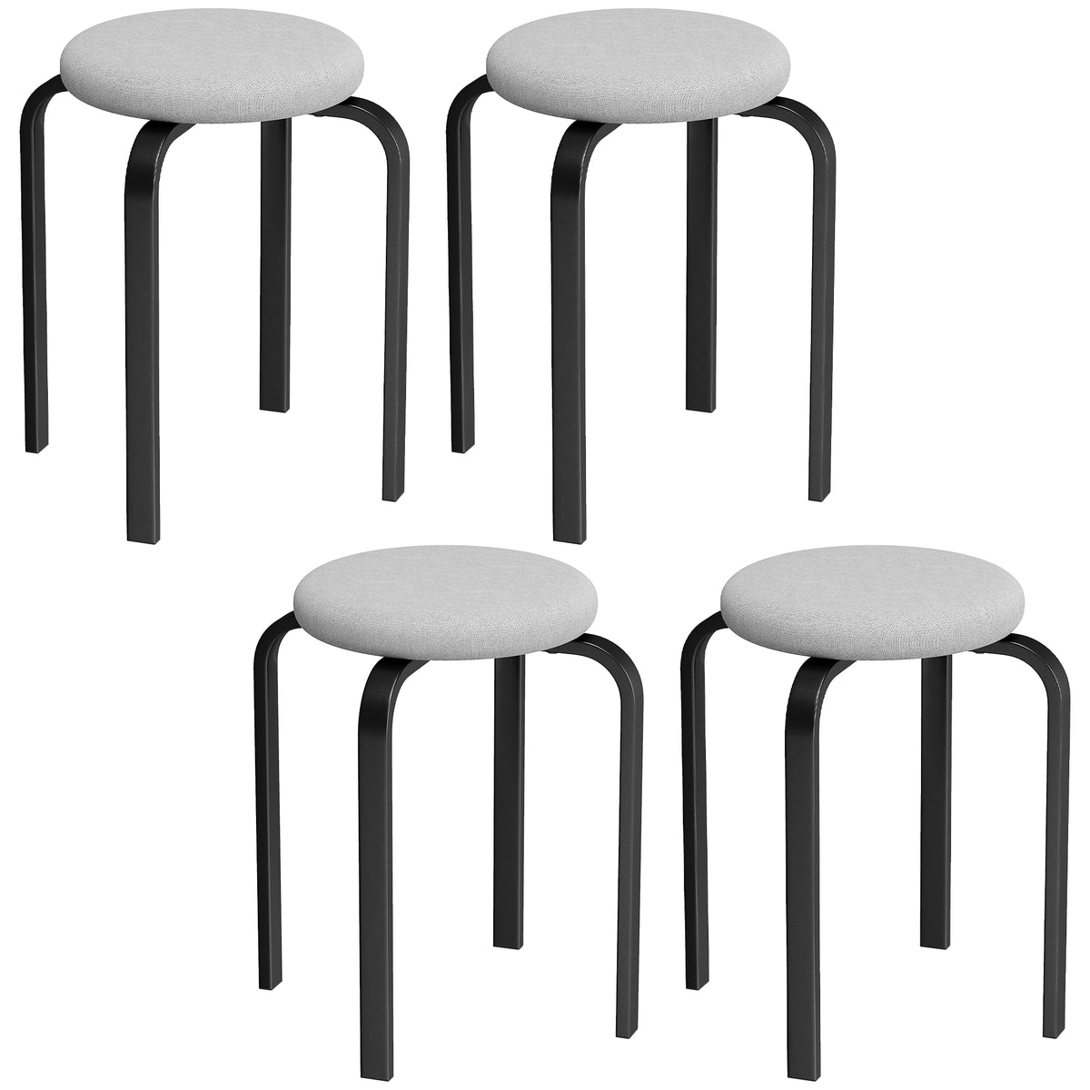 Set di 4 Sgabelli Impilabili Moderni con Cuscino Tondi, Grigio